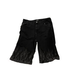 Hot Topic Black w Flames Denim Jean Shorts W: 36 L:12